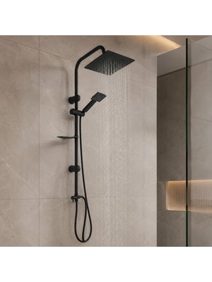 Elarque Modern Banyo Duş Takımı, El Duşlu ve Hortumlu Siyah Tepe Duş Seti