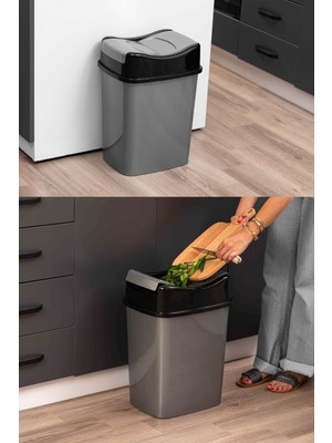 Elarque 8 Litre Kapaklı Çöp Kovası Modern Tasarım Mutfak Banyo Ofis Çöp Kutusu Prat