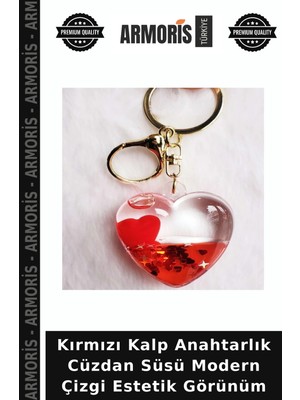 Armoris Kırmızı Kalp Anahtarlık Cüzdan Süsü Modern Çizgi Estetik Görünüm