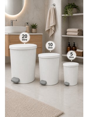 Elarque Stil 3 Lü 20-10-5 Litre Yuvarlak Iç Kovalı Çöp Kovası Seti Banyo ve Mutfak