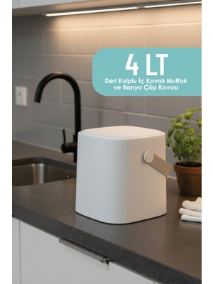 Elarque Deri Kulplu Iç Kovalı Mutfak ve Banyo Çöp Kovası 4lt