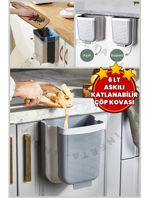 Elarque 6lt Askılı Banyo ve Mutfak Tezgahüstü Çöp Kovası-Dolap Içi Dışı Gizlenebili