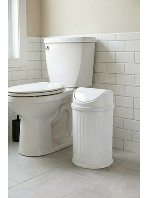 Elarque 12 Litre Sallanır Kapaklı Vintage Çöp Kovası Beyaz Banyo ve Mutfak Çöp Kutu