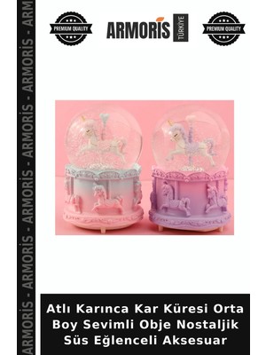 Armoris Atlı Karınca Kar Küresi Orta Boy Sevimli Obje Nostaljik Süs Eğlenceli Aksesuar