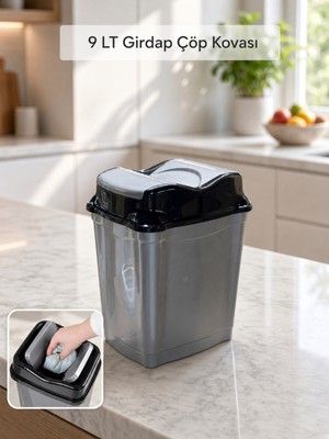 Elarque 9 Litre Çift Kapaklı Girdap Çöp Kovası - Mutfak Banyo Ofis Çöp Kutusu