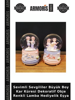 Armoris Sevimli Sevgililer Büyük Boy Kar Küresi Dekoratif Obje Renkli Lamba Hediyelik Eşya