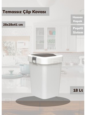 Elarque Çöp Kovası Aç-Kapa Banyo Çöp Kutusu Mutfak Çöp Kovası Beyaz 18 Litre