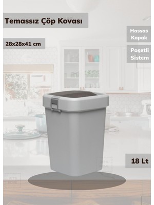 Elarque Çöp Kovası Bas Çek Mutfak Banyo Çöp Kutusu Gri 18 Litre