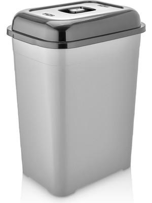 Elarque 52 Lt Büyük Boy Slim Çöp Kovası Kapaklı Gri Mutfak Banyo Ofis Atık Kutusu C