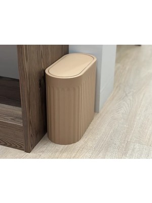 Elarque 3D Baskı Yivli Oval Çöp Kutusu Sallanır Kapaklı Banyo Tuvalet Mutfak Ofis K