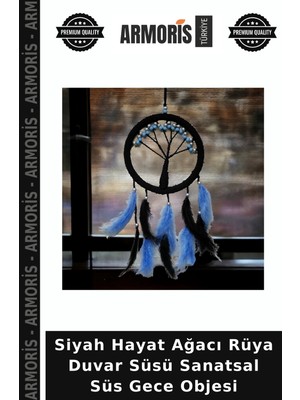 Armoris Siyah Hayat Ağacı Rüya Duvar Süsü Sanatsal Süs Gece Objesi