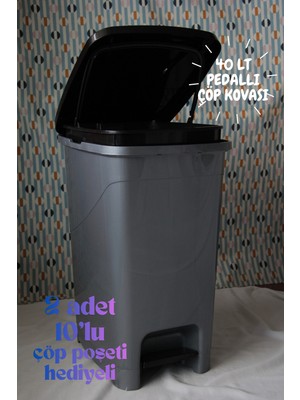 Elarque 40 Litre Pedallı Iç Kovalı Slim Çöp Kovası Mutfak/banyo/ofis Çöp Kovası Gri