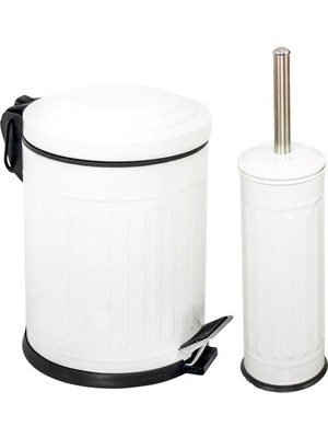 Elarque Vintage 2 Li Çöp Kovası Çöp Kutusu Banyo Seti Çizgili Model Beyaz 5 Litre V