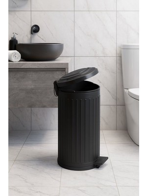 Elarque Vintage 16 Lt Yavaş Kapanır Kapaklı Ofis Mutfak Banyo Balkon Çöp Kovası Siy