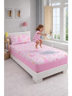 Happy Trend Prenses Desen Tek Kişilik Kapitone Fitted Su Sıvı Geçirmez Yatak Alezi Seti (1 Adet Yastık Kılıflı) (90X190)