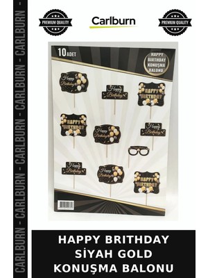 Carlburn Premium Happy Brıthday Siyah Gold Konuşma Balonu Eğlence Parti Aksesuar