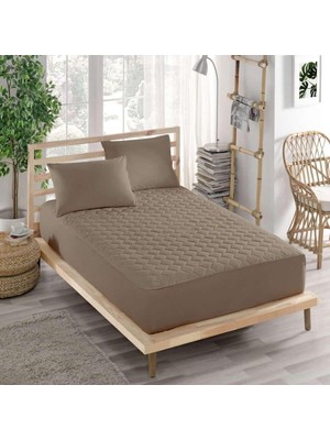 Happy Trend Parker Pamuklu Yatak Koruyucu Alez Kahverengi-Kapitoneli Fitted-Yanı Çarşaflı Tek Kişilik Terden Korur (100X200)