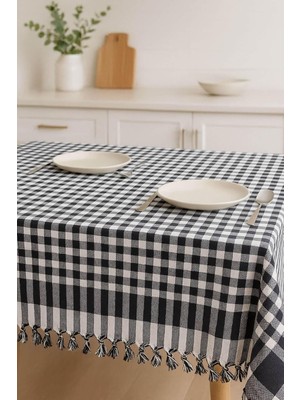 Happy Trend Rakip 170X170 Pötikare Yer Sofra Bezi Piknik Masa Örtüsü Saçaklı Siyah