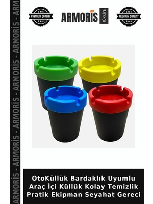 Armoris Otoküllük Bardaklık Uyumlu Araç Içi Küllük Kolay Temizlik Pratik Ekipman Seyahat Gereci