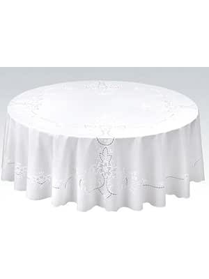 Happy Trend Gravure Mayıs Inci Lace Masa Örtüsü Minuet Serisi 152 cm Yuvarlak, Beyaz Sherry Wh