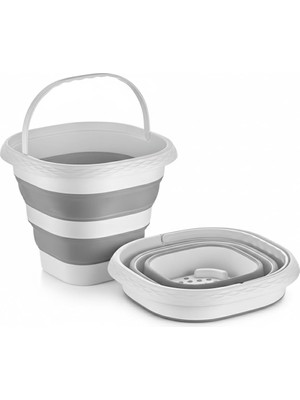 Royal Rain Store Orret Home 12.8 Litre Katlanabilir Kova – Akordiyon Tasarımlı Katlanır Temizlik ve Araç Yıkama Kovası, Gri Renk, Bebek Yıkama ve Ev Içi Kullanıma Uygun Portatif Kova (Kare 10 Litre)