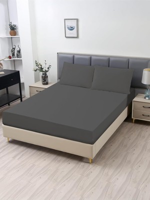 Happy Trend Ranforce Akfil Antrasit Lastikli Çarşaf Yastık Kılıflı Tek Çift Kişilik Battal Boy Fitted Çarşaf Set Antrasit 120 x 200 140 x 200