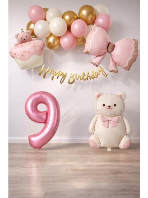 Happy Trend Ayıcık Temalı Kız Bebek Konsept Doğum Günü Seti (9)