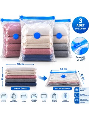 Royal Rain Store 3 Adet Orta Boy (50 cm x 70 Cm) Vakumlu Poşet - Vakumlu Hurç - Vakumlu Torba