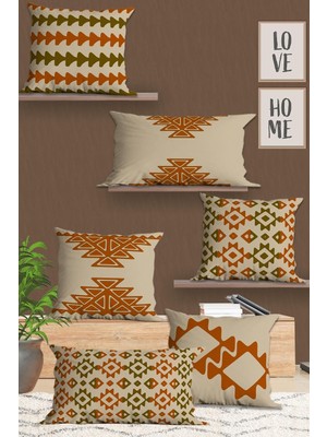 Happy Trend Çift Tarafı 3D Dijital Baskılı, Yumuşak Doku Dekoratif, Hediyelik 4 Adet Kara 43X43 cm Koltuk Kırlent Kılıfı ve 2 Adet Dikdörtgen 30X50 cm Koltuk Kırlent Kılıfı Seti (Turuncu Etnik)