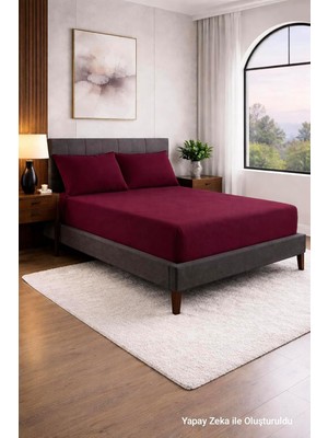 Happy Trend Çift Kişilik Lastikli Çarşaf Takımı Nevresim Kumaşı Pamuk Polyester 90X190 100X200 120X200 140X200 150X200 160X200 180X200 200X200 (Bordo, 160X200 Çift Kişilik)