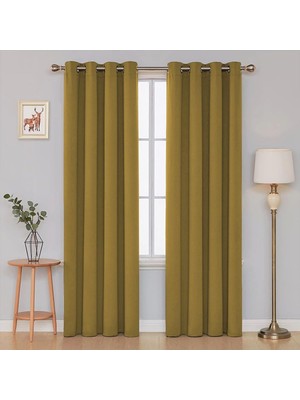 Happy Trend Perde Kadife Dokulu Fon Perde Kuş Gözlü Dikim Rustik Için Uygun - Rengi Fon Perde,hardal 150 x 260