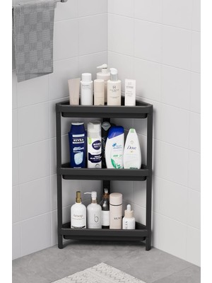 Happy Trend Life 3 Katlı Üçgen Plastik Siyah Banyo Mutfak Rafı MIT1060