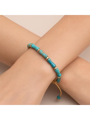 Happy Trend Doğal Turkuaz Taşlı Bileklik Ayarlanabilir El Yapımı Unisex Bileklik Iç Huzur ve Denge Taşı