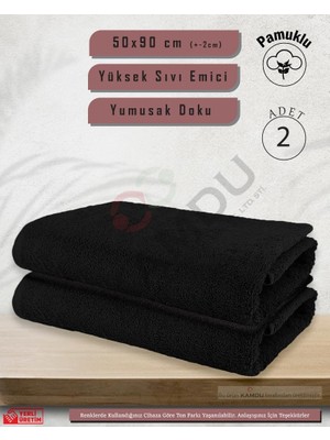 Happy Trend Pamuklu Havlu (2 Adet) Berber Havlusu, Kuaför Havlusu, Sporcu Havlusu, El Yüz Havlusu (Siyah)