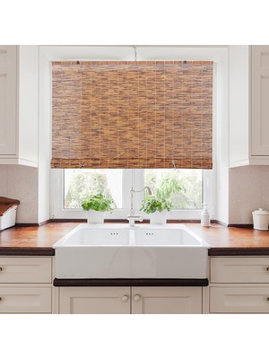 Happy Trend X-Scapes 20-Blc4 Işık Filtreleme Kordonsuz Bambu Kamış Rulo Perde Pencereler Için, 48" G x 72" Y, Kahve