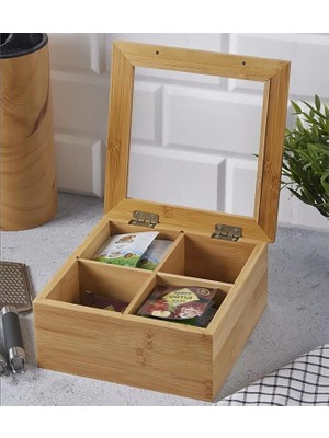 Happy Trend Bambu Organizer, Çay Kutusu, Takı Kutusu, Mıknatıslı Kapak, Premium Kalite (4)