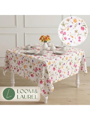 Happy Trend & Laurel Çiçekli Dikdörtgen Masa Örtüsü 140 x 200 Cm, Baskılı, Yıkanabilir, Ütü Gerektirmez, Mutfak, Bahçe ve Piknik Için - Pembe Ağırlıklı Çiçek Desenli