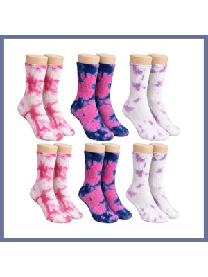 Bezos Unisex Batik Desenli Çorap 6'lı Set Pamuklu Renkli Uzun Soket Dikişsiz Nefes Alan Günlük Spor Çorabı Dlra