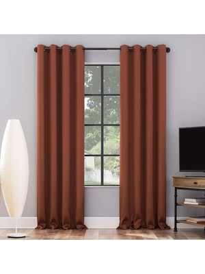 Happy Trend 2'li Paket Tiyatro Sınıfı Extreme Total Blackout Gromet Perde Panel Çifti, 132 cm x 160 Cm, Terakota