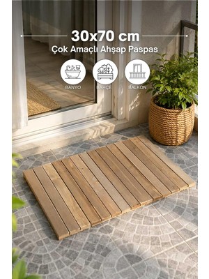 Happy Trend Ahşap Ipli Banyo Paspası, Bahçe Balkon Paspası 30X70CM