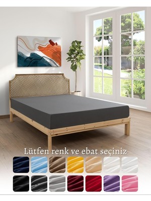Happy Trend Antrasit RENKLI%100 Pamuklu Penye Kumaşından Tek/çift Kişilik Lastikli Çarşaf (7 Farklı Ebat) Antrasit Çift Kişilik 90 x 190