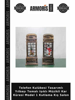 Armoris Telefon Kulübesi Tasarımlı Yılbaşı Temalı Işıklı Müzikli Kar Küresi Model 1 Kutlama Kış Salon