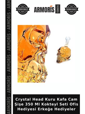 Armoris Crystal Head Kuru Kafa Cam Şişe 350 ml Kokteyl Seti Ofis Hediyesi Erkeğe Hediyeler