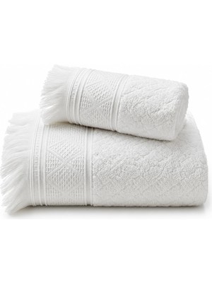 Happy Trend 2'li Banyo Havlu Seti -%100 Pamuk Jakarlı Büyük Boy Banyo Havlusu 90X150 cm - El Yüz Havlusu 50X90 cm - Yumuşak Püsküllü Çeyizlik Takım - Yüksek Emicilik - Kadın Erkek - Beyaz