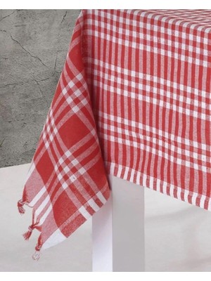 Happy Trend Çok Amaçlı Sofra Bezi&piknik Örtüsü&masa Örtüsü Pötikare Desenli Saçağı Bağlamalı Masa Örtüsü Kırmızı 170 x 170