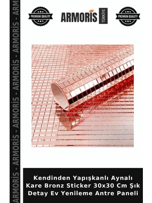 Armoris Kendinden Yapışkanlı Aynalı Kare Bronz Sticker 30X30 cm Şık Detay Ev Yenileme Antre Paneli