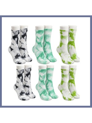 Bezos Unisex Batik Desenli Çorap 6'lı Set Renkli Pamuklu Uzun Soket Dikişsiz Nefes Alan Günlük Spor Çorabı Dlra