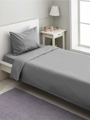 Happy Trend Pamuklu Ranforce Tek Kişilik Ara Ölçü 120X200 Lastikli Çarşaf Takımı - Gri