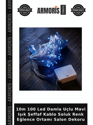 Armoris 10M 100 LED Damla Uçlu Mavi Işık Şeffaf Kablo Soluk Renk Eğlence Ortamı Salon Dekoru