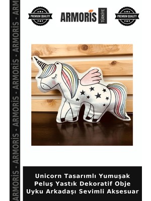 Armoris Unicorn Tasarımlı Yumuşak Peluş Yastık Dekoratif Obje Uyku Arkadaşı Sevimli Aksesuar